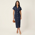 Maya - robe midi moulante en denim boutonnée pour femme