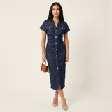 Maya - robe midi moulante en denim boutonnée pour femme