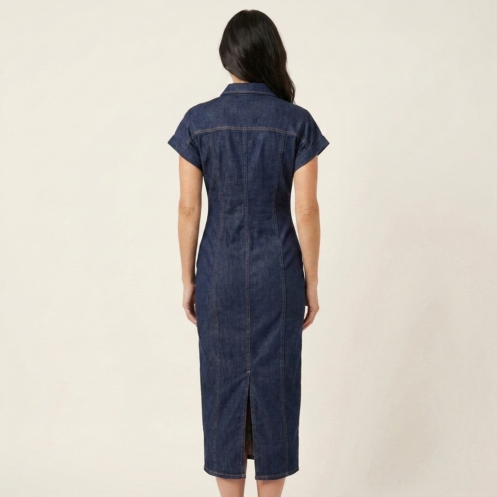 Maya - robe midi moulante en denim boutonnée pour femme - vue 2