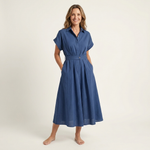 Melody - robe midi en jean à boutons et ceinture pour femme - vue 3
