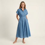 Melody - robe midi en jean à boutons et ceinture pour femme
