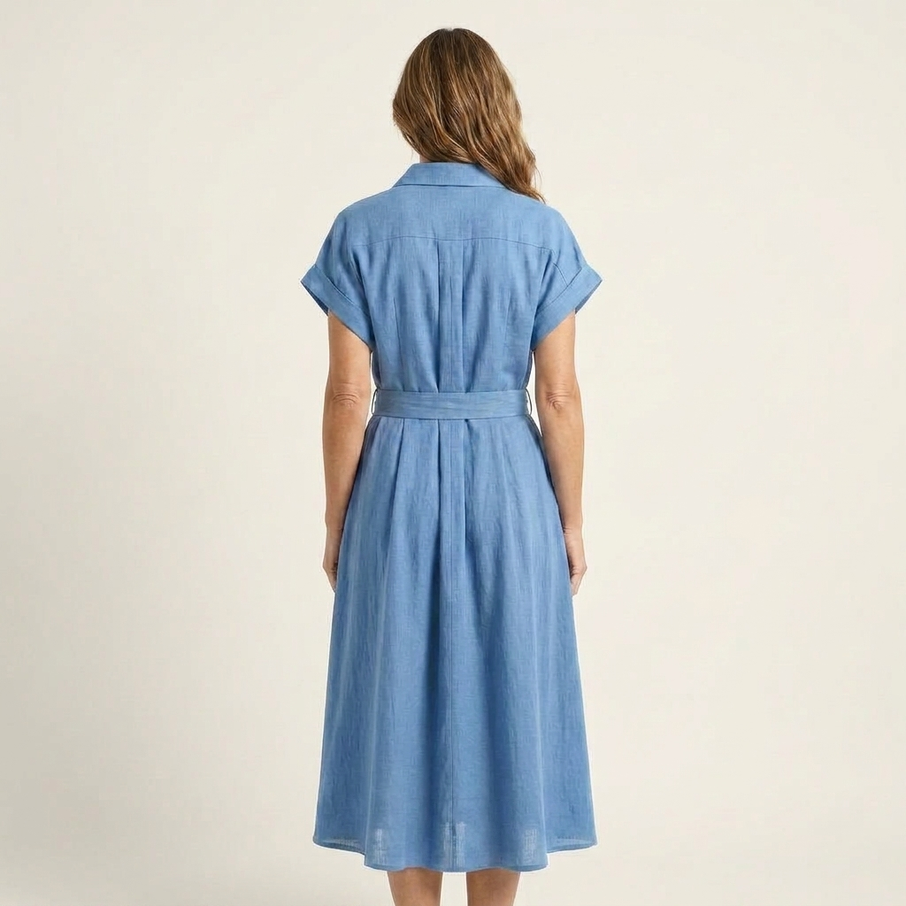 Melody - robe midi en jean à boutons et ceinture pour femme - vue 2