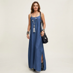 Azure - robe maxi en denim à fente latérale pour femme