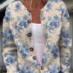 Hortense - Cardigan crème à fleurs bleues - vue d'ensemble
