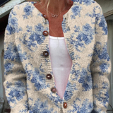 Hortense - Cardigan crème à fleurs bleues - vue d'ensemble