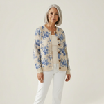 Hortense - Cardigan crème à fleurs bleues - vue de face