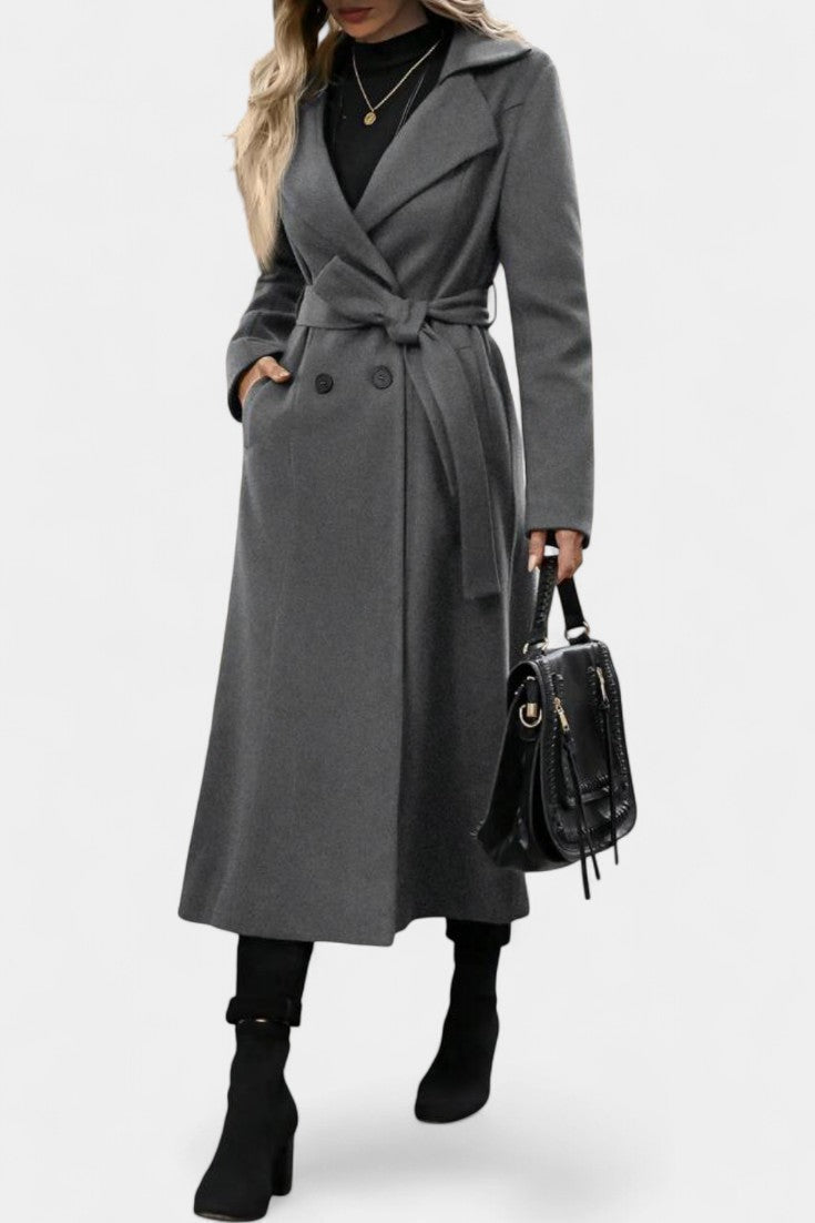 Fabienne - Manteau long à carreaux et ceinture