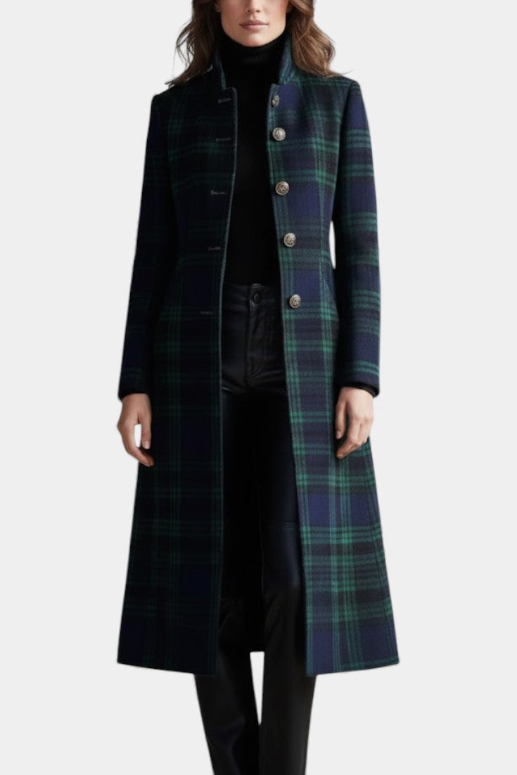 Valentine - Manteau midi à carreaux coupe ajustée
