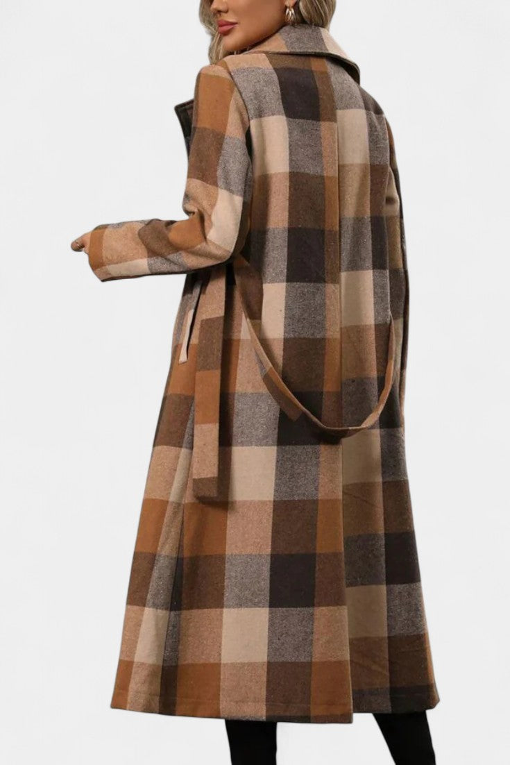 Fabienne - Manteau long à carreaux et ceinture