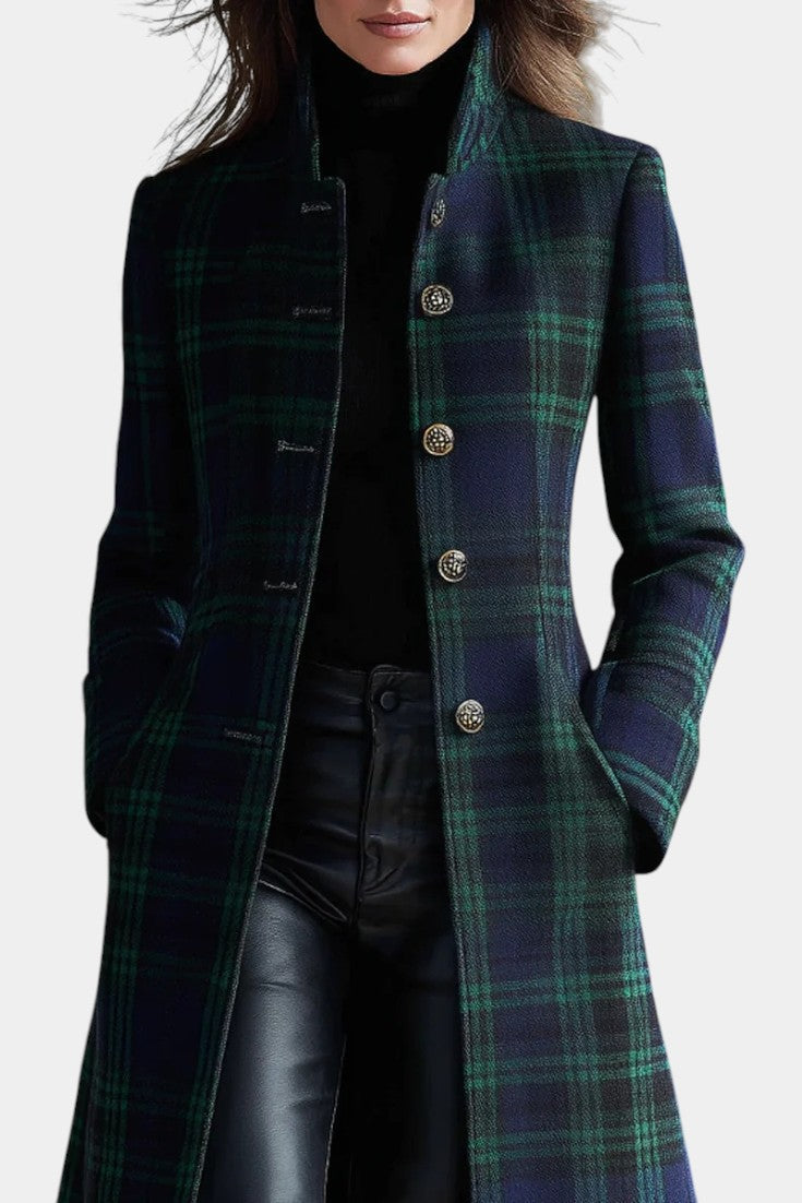Valentine - Manteau midi à carreaux coupe ajustée