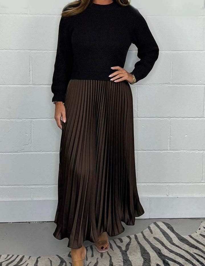 Elianna Robe Pull d’Automne pour Femme – Maille Douce et Chaude avec Ourlet Plissé & Coupe Élégante et Confortable