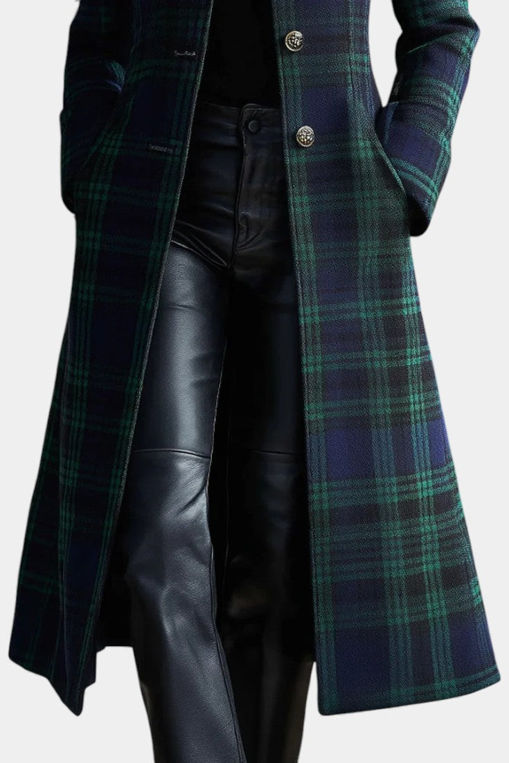 Valentine - Manteau midi à carreaux coupe ajustée