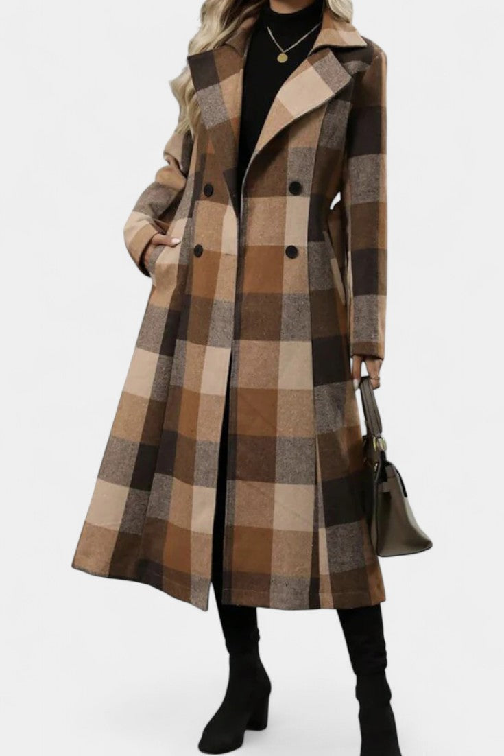 Fabienne - Manteau long à carreaux et ceinture