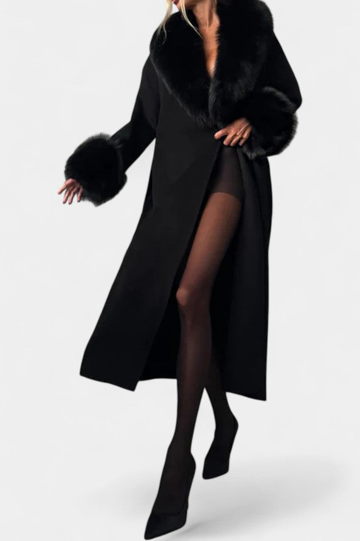 Geneviève - Manteau long à ceinture et col tailleur