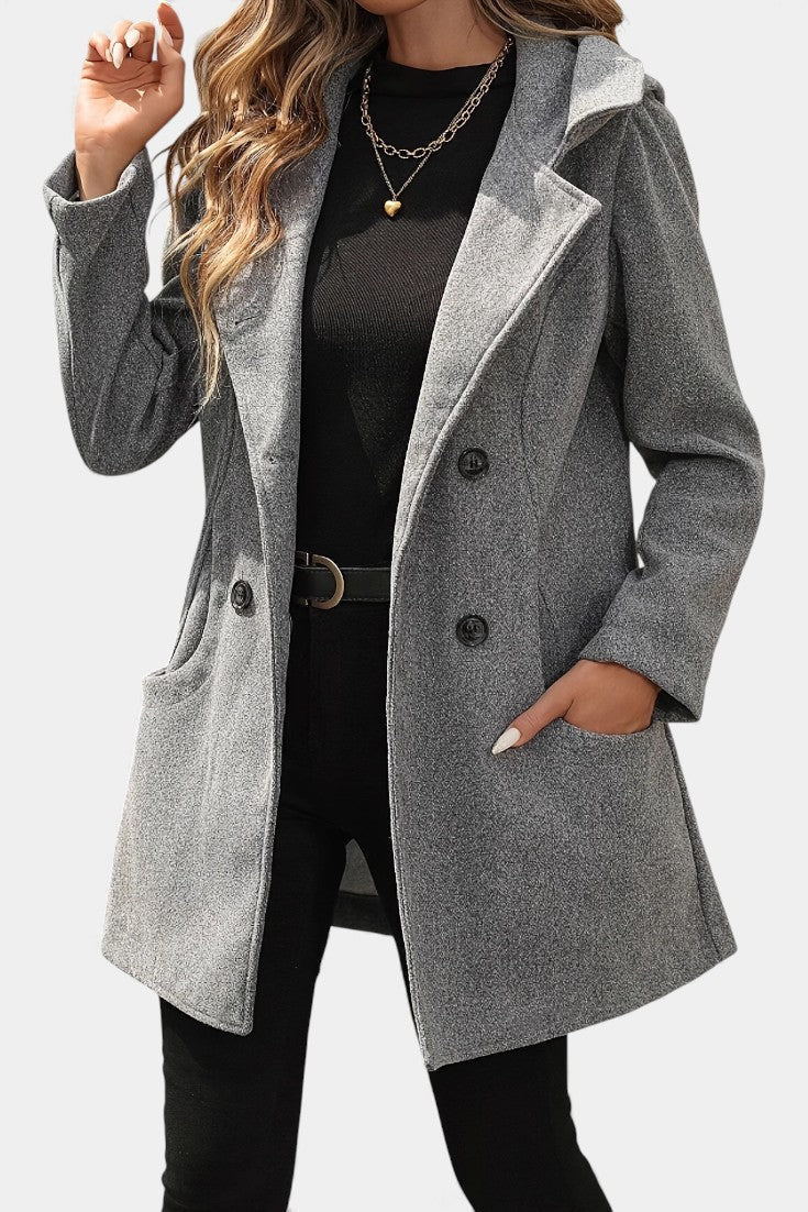 Ophélie - Manteau à capuche et double boutonnage