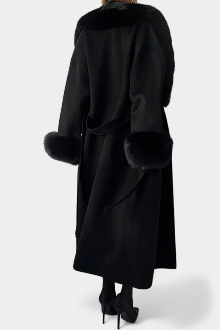 Geneviève - Manteau long à ceinture et col tailleur