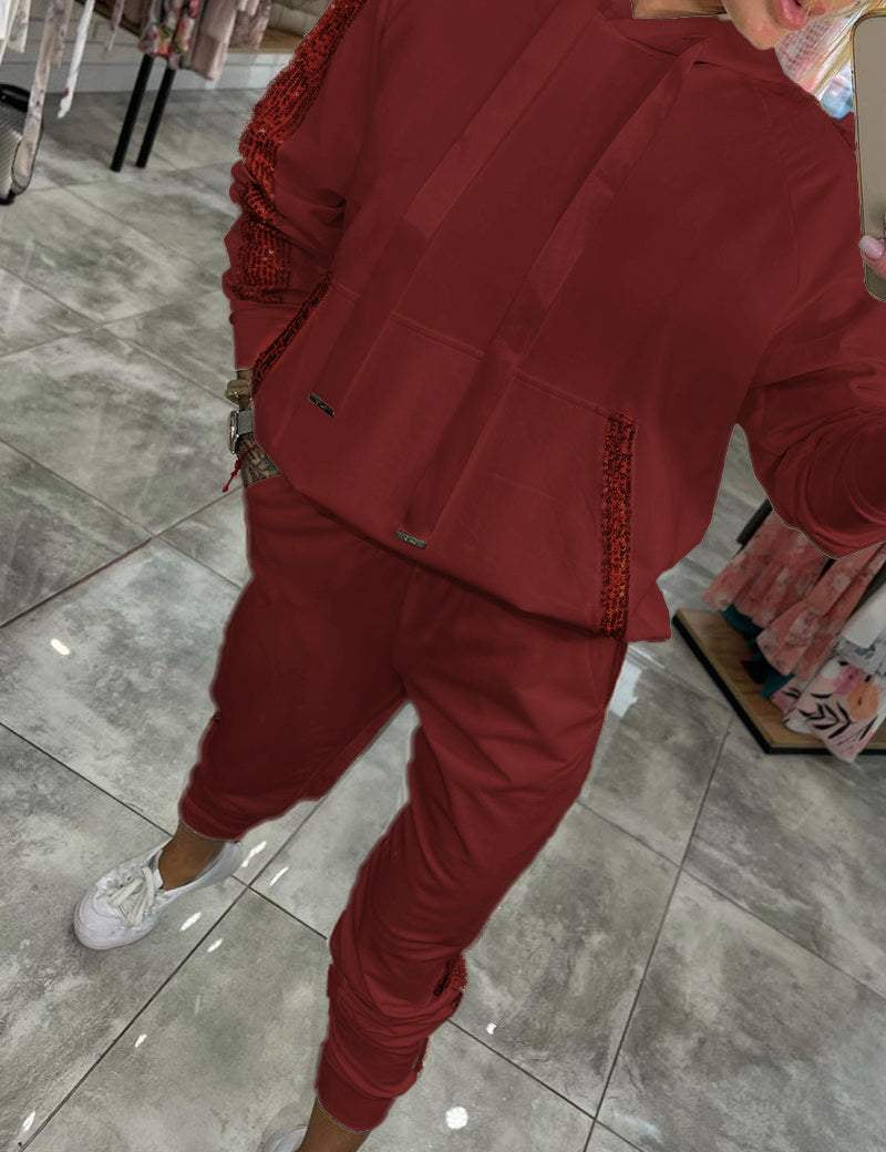 Jasmine Ensemble Loungewear Automnal pour Femme – Sweat à Capuche Douillet à Paillettes & Pantalon Souple pour Confort Quotidien