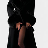 Geneviève - Manteau long à ceinture et col tailleur