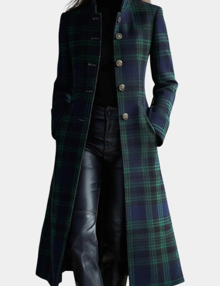 Valentine - Manteau midi à carreaux coupe ajustée