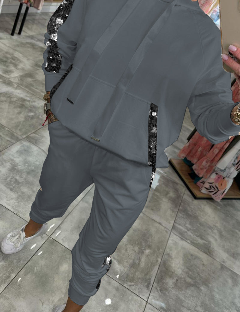 Jasmine Ensemble Loungewear Automnal pour Femme – Sweat à Capuche Douillet à Paillettes & Pantalon Souple pour Confort Quotidien