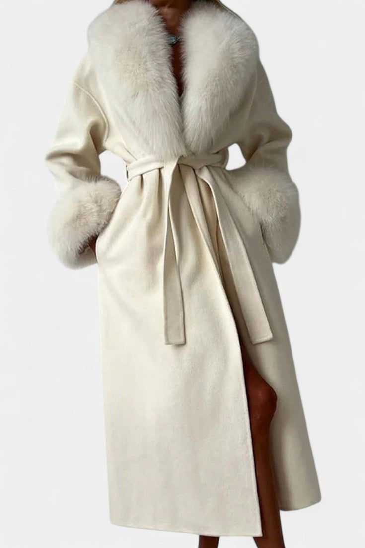 Geneviève - Manteau long à ceinture et col tailleur
