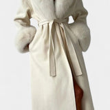 Geneviève - Manteau long à ceinture et col tailleur