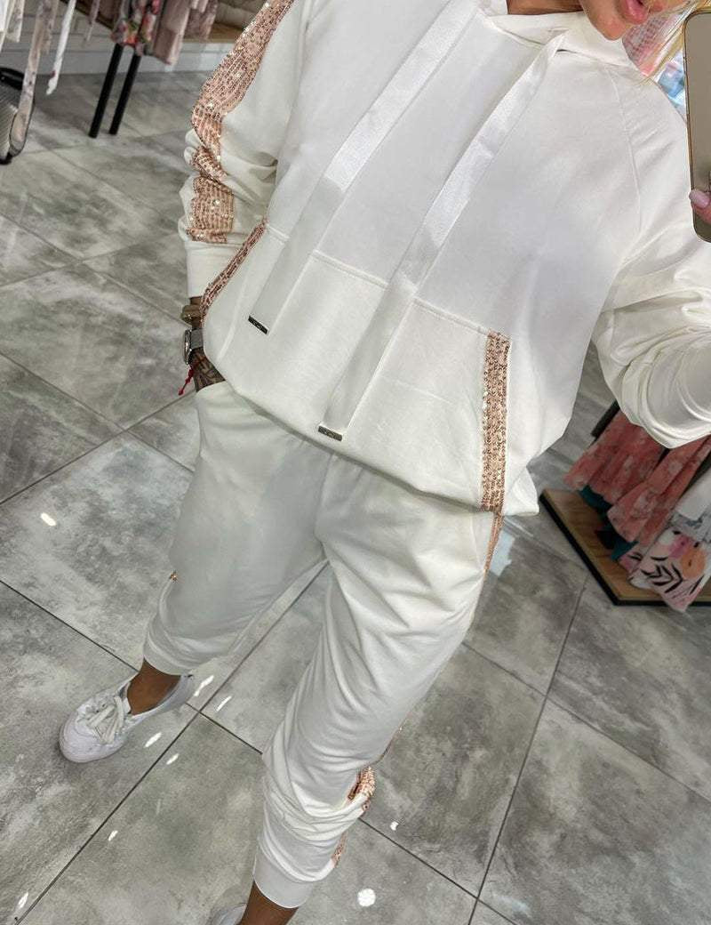 Jasmine Ensemble Loungewear Automnal pour Femme – Sweat à Capuche Douillet à Paillettes & Pantalon Souple pour Confort Quotidien