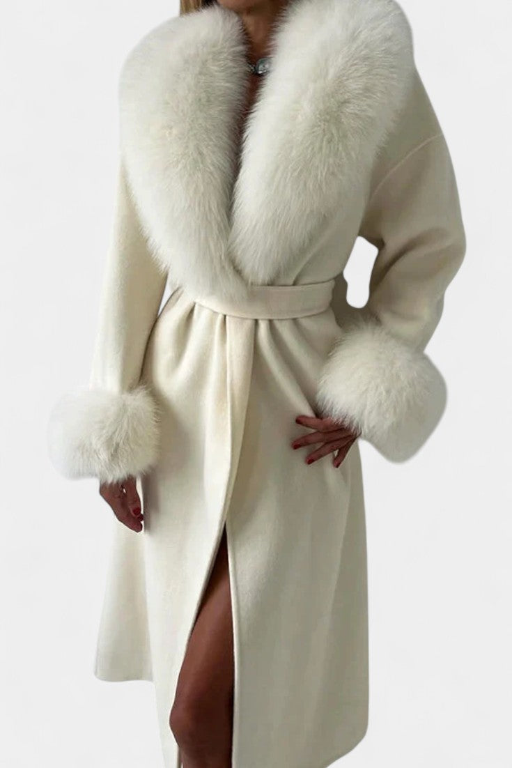 Geneviève - Manteau long à ceinture et col tailleur