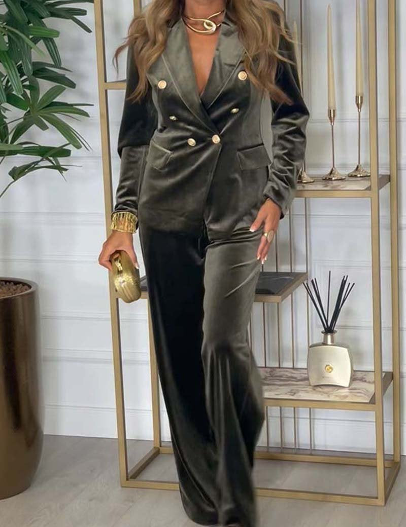 Lora Ensemble Velours Femme – Costume Luxe Deux-Pièces au Tissu Doux et Design Polyvalent