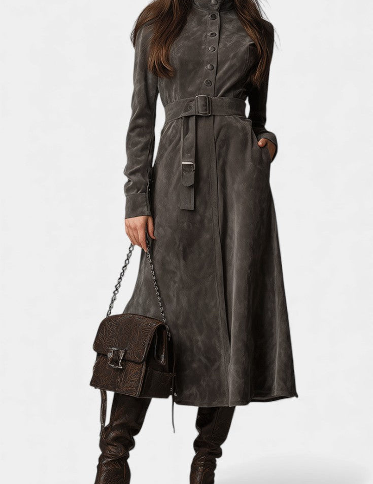 Margaux - Manteau long façon western à ceinture