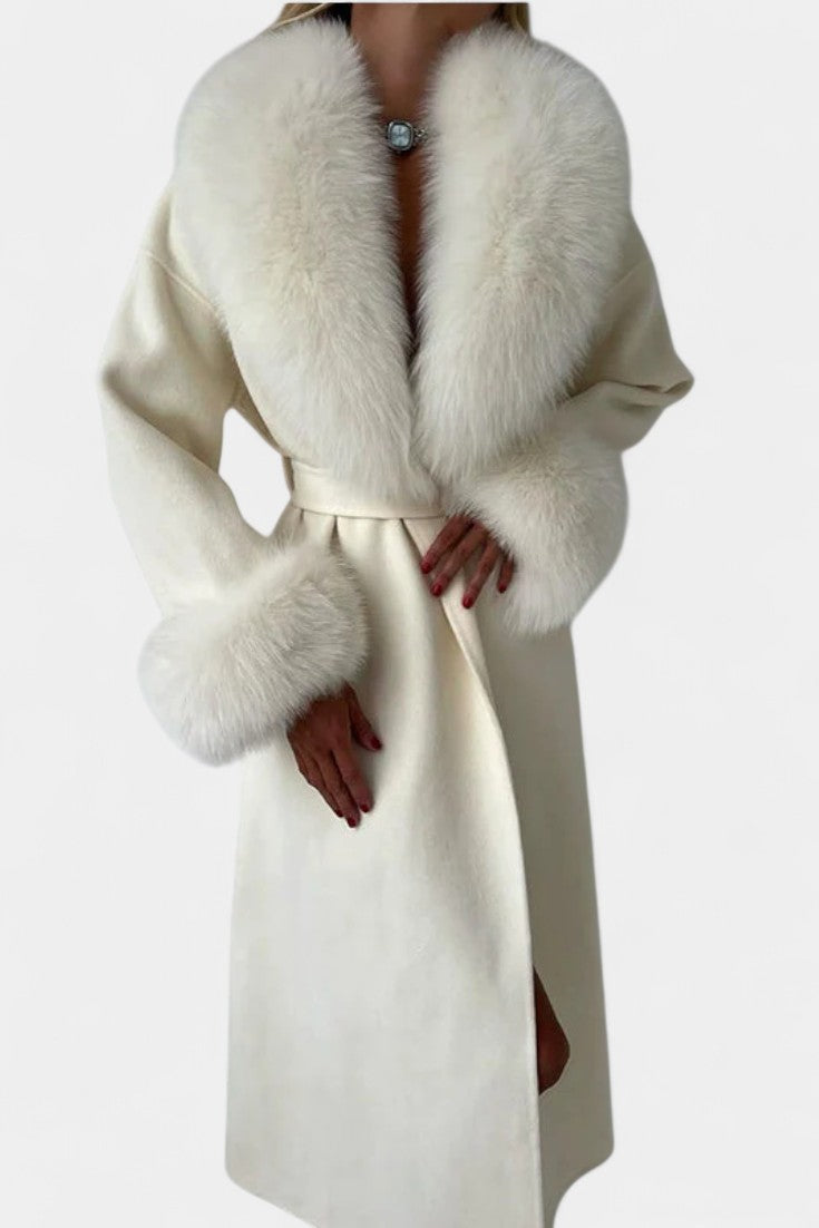 Geneviève - Manteau long à ceinture et col tailleur
