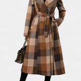 Fabienne - Manteau long à carreaux et ceinture