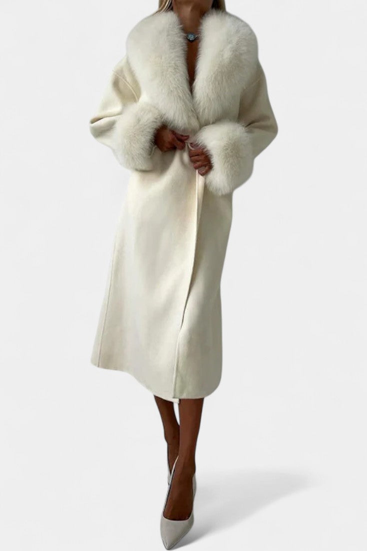 Geneviève - Manteau long à ceinture et col tailleur
