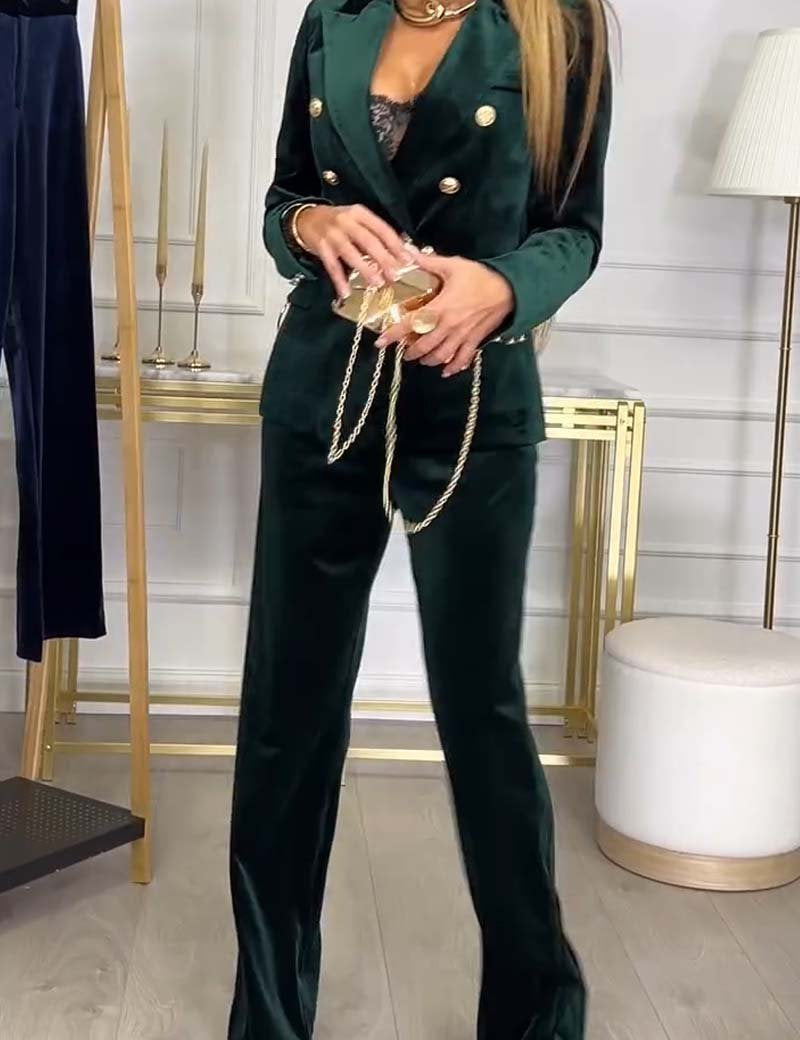 Lora Ensemble Velours Femme – Costume Luxe Deux-Pièces au Tissu Doux et Design Polyvalent