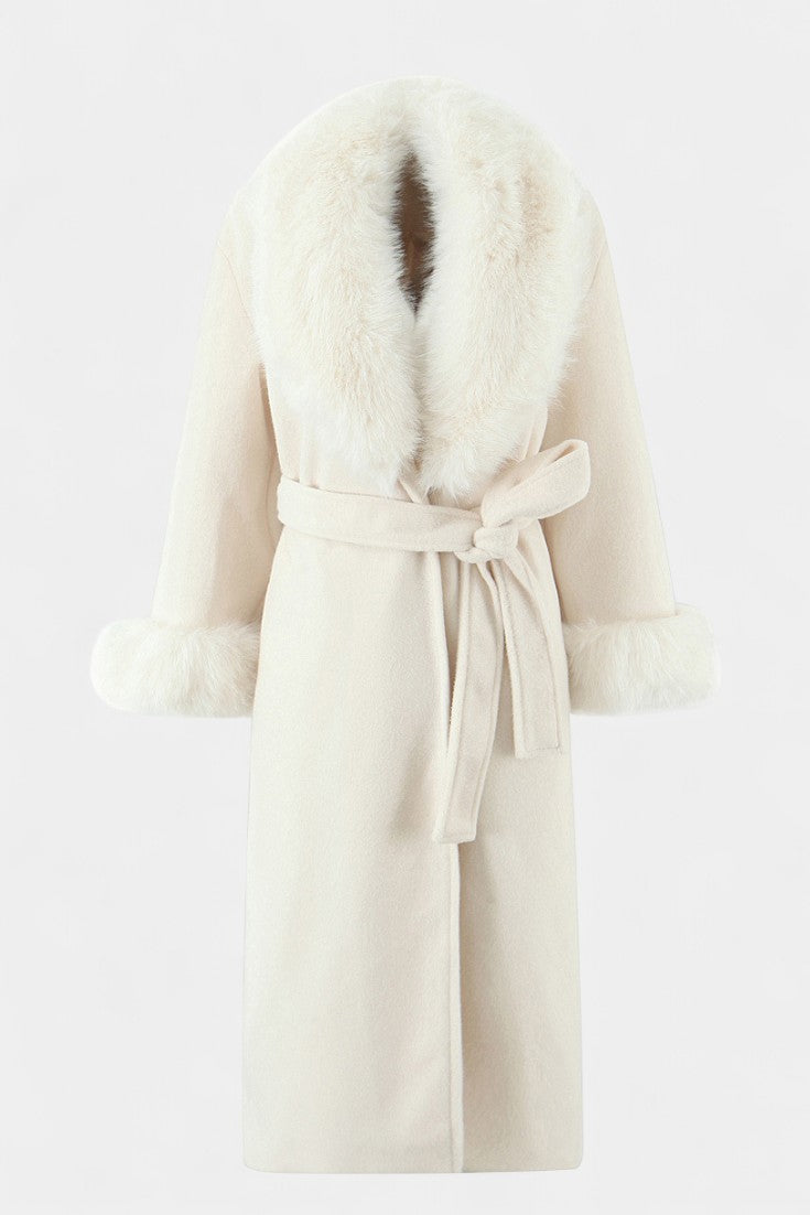 Geneviève - Manteau long à ceinture et col tailleur