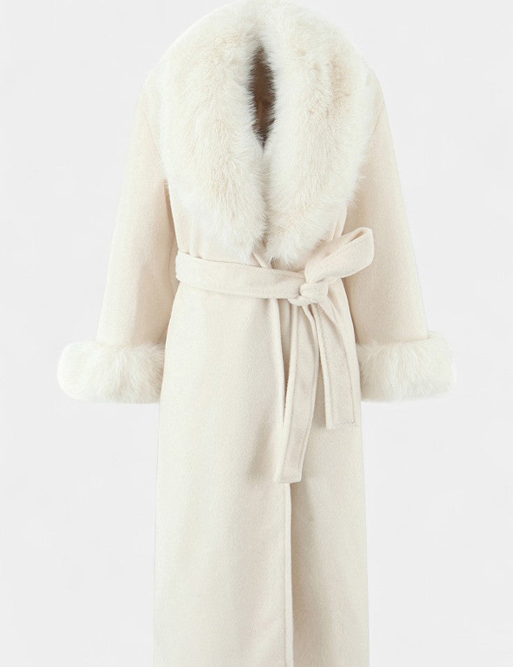 Geneviève - Manteau long à ceinture et col tailleur
