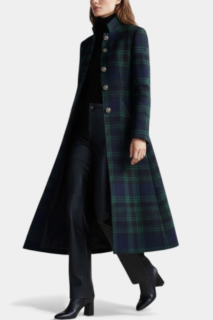 Valentine - Manteau midi à carreaux coupe ajustée