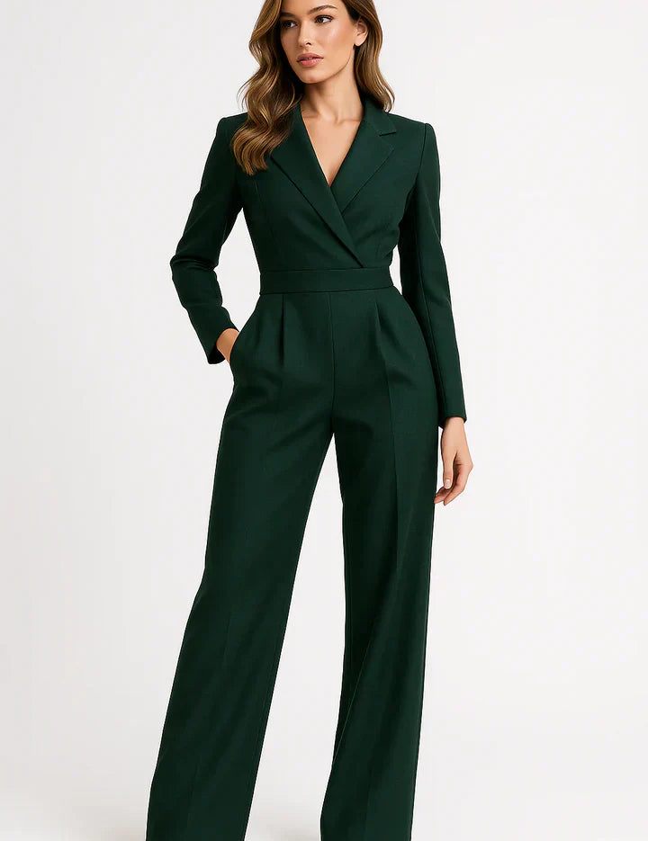 Zaan Combinaison Blazer Femme – Pièce Unique à Revers en V & Jambes Évasées avec Coupe Élégante Moderne