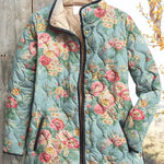 Jeannine - Veste matelassée bleu clair à motif de roses - vue détaillée