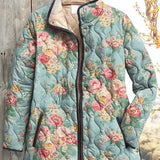 Jeannine - Veste matelassée bleu clair à motif de roses - vue détaillée