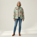 Jeannine - Veste matelassée bleu clair à motif de roses - vue de face