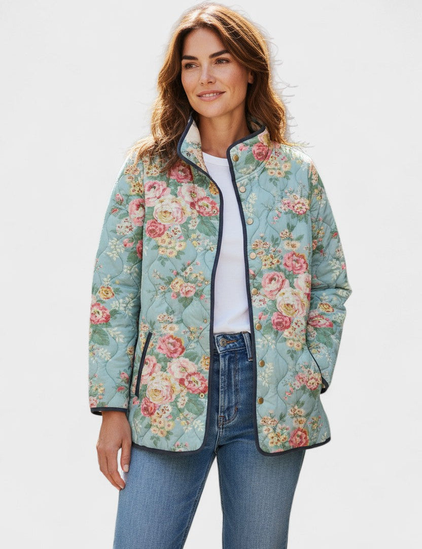 Jeannine - Veste matelassée bleu clair à motif de roses - vue d'ensemble