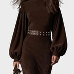 Arlette - robe longue rétro à manches longues et col mi-montant | AMORA MODE