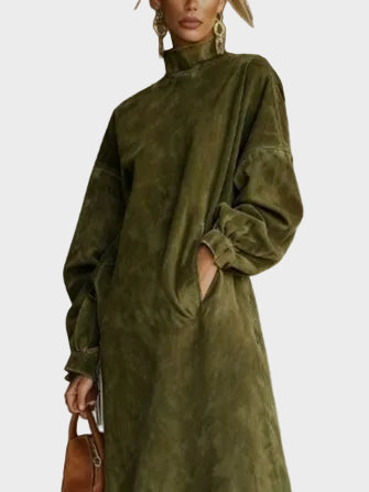 Christelle - robe en suédine avec col roulé et franges (version daim), autre vue