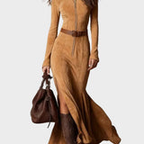 Adrianna - robe maxi en suédine marron avec ceinture et fermeture éclair, autre vue