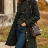 Peyton Manteau Femme Laine – Long Manteau À Carreaux Élégant avec Coupe Ajustée & Chaleur Légère