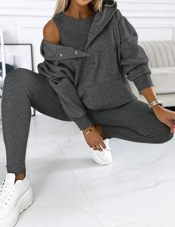 Leslie Ensemble Loungewear Femme – Set Hoodie & Legging Confort en Coton Mélangé