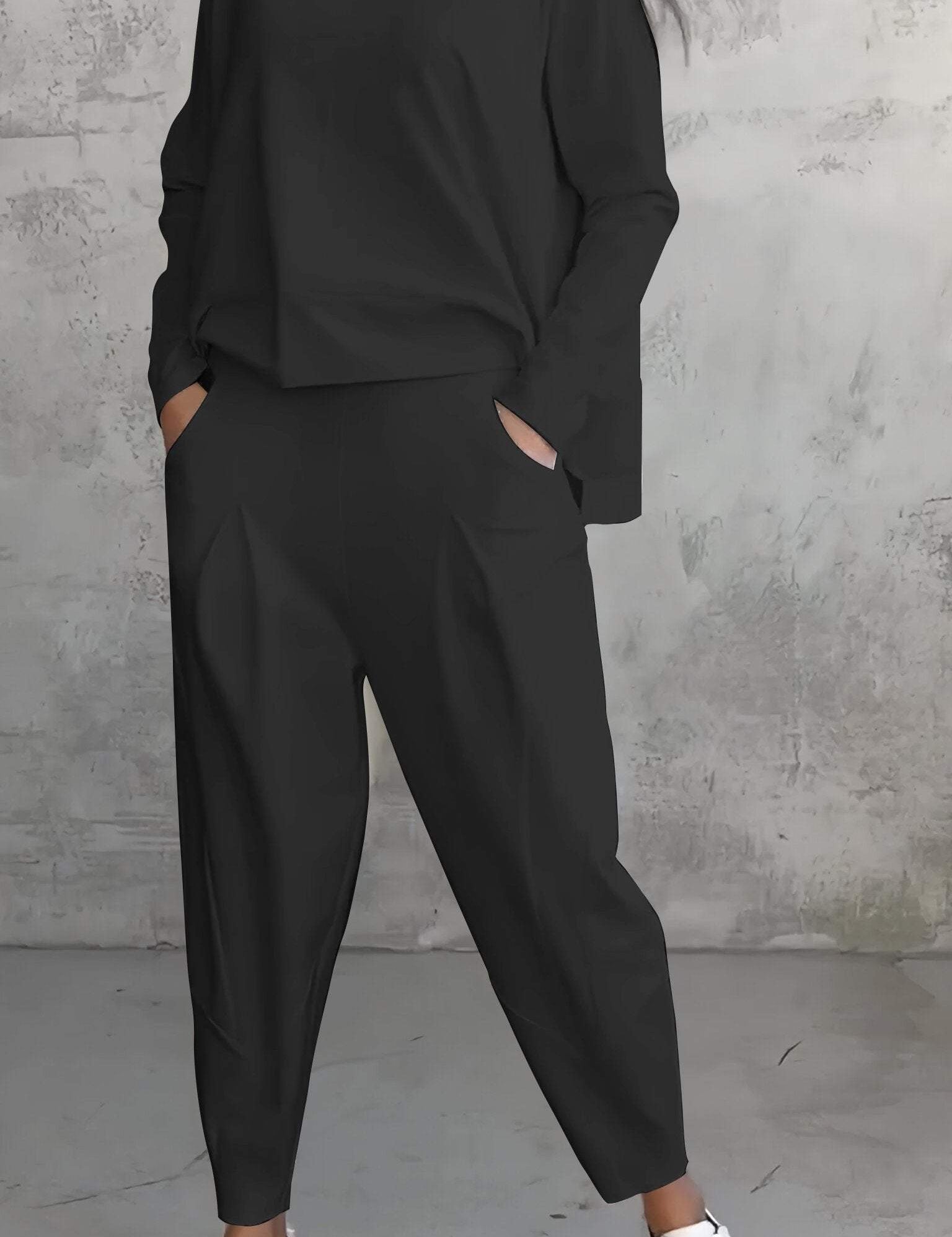 Emilie Ensemble Femme – Tenue à Col Rond en Spandex Confortable et Élégante au Style Moderne