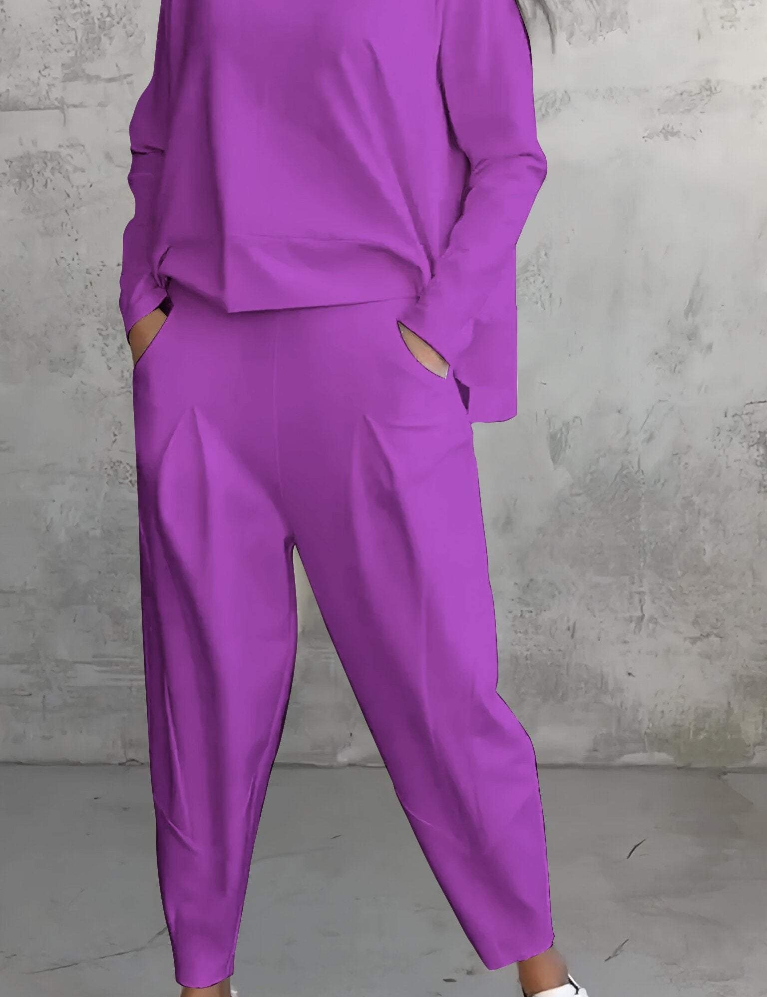 Emilie Ensemble Femme – Tenue à Col Rond en Spandex Confortable et Élégante au Style Moderne