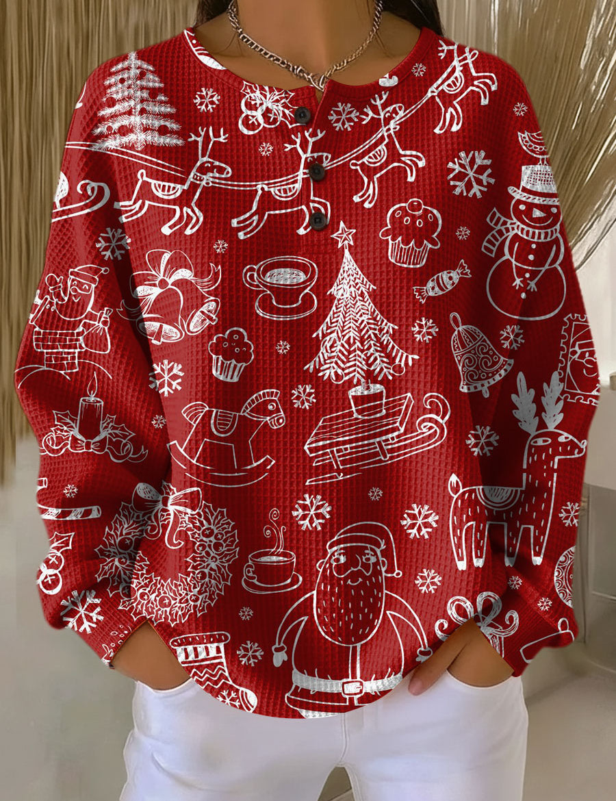 Karla - Pull de Noël rouge à motifs blancs - vue d'ensemble